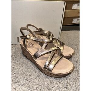 Life Stride Bailey Wedge Sandals Woman‎ 7.5 W Cork Like Heel Gold Strappy Shoes